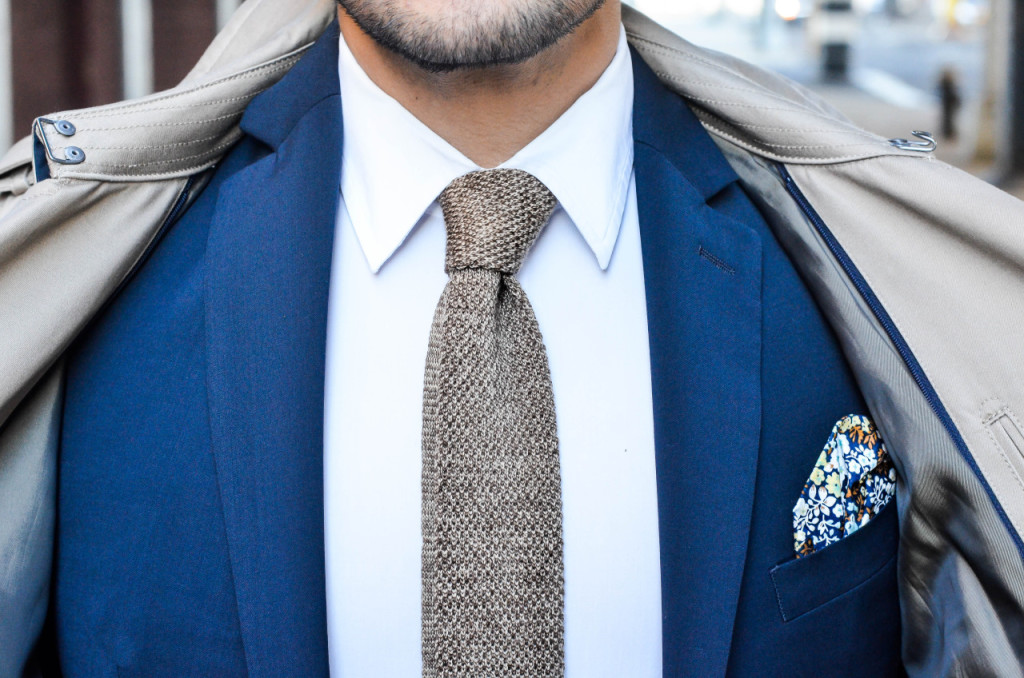 dandy in the bronx trench coat with a navy suit