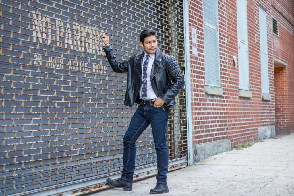 Dapper Leather - dandy in the bronx - leather jacket with a shirt and tie