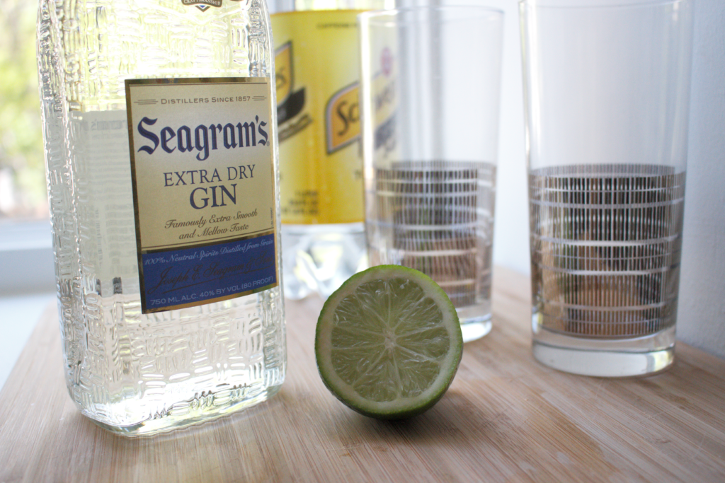 Making gin and tonic with Seagram’s Gin, Seagram’s Extra Dry Gin, cocktails