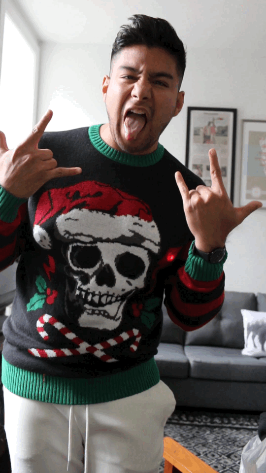 UGLY CHRISTMAS SWEATER MEN'S LIGHT-UP-SANTA SKULL SWEATER - ugly holiday sweater - dandy in the bronx