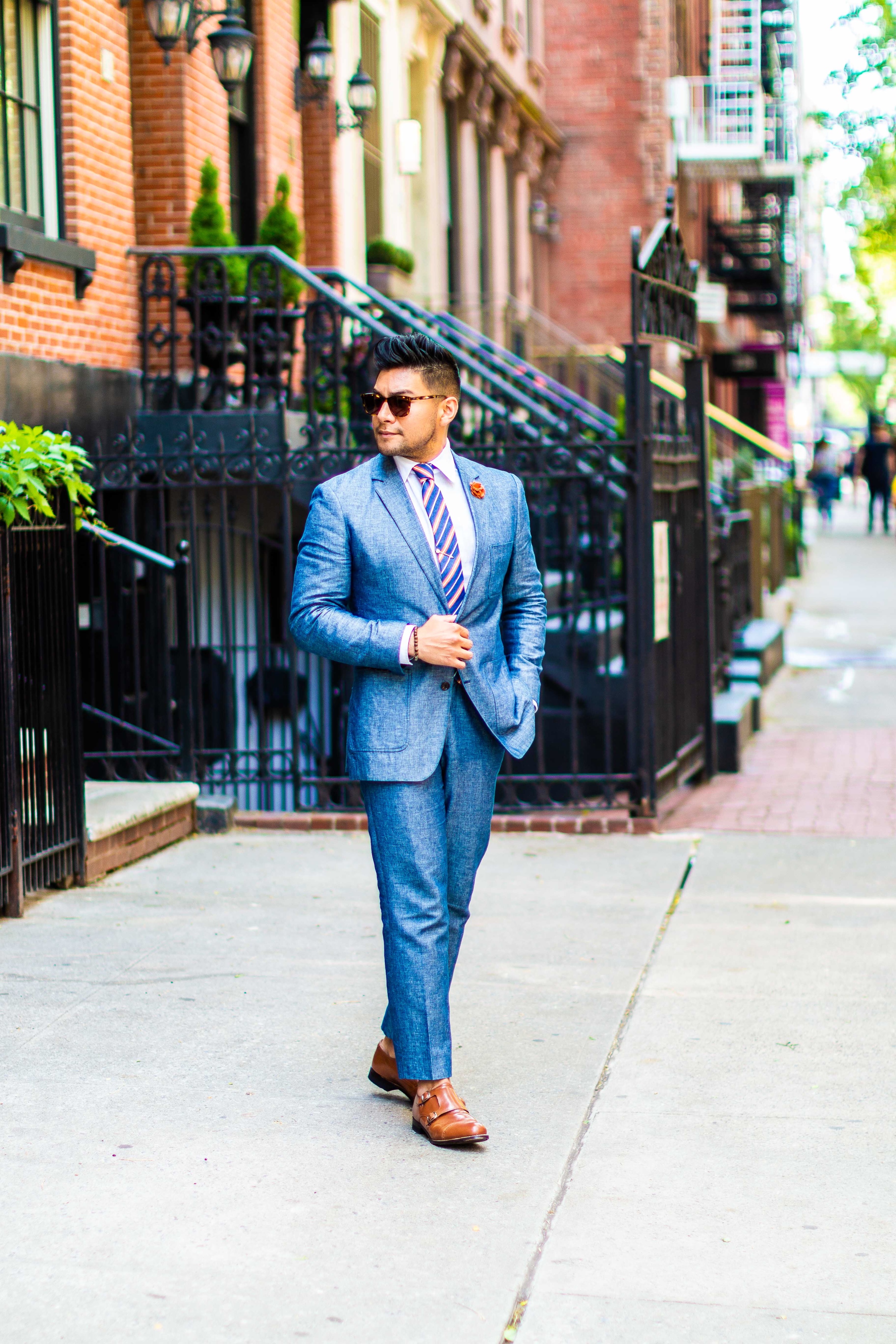 Double monk strap shoes with a blue suit men - dandy in the bronx