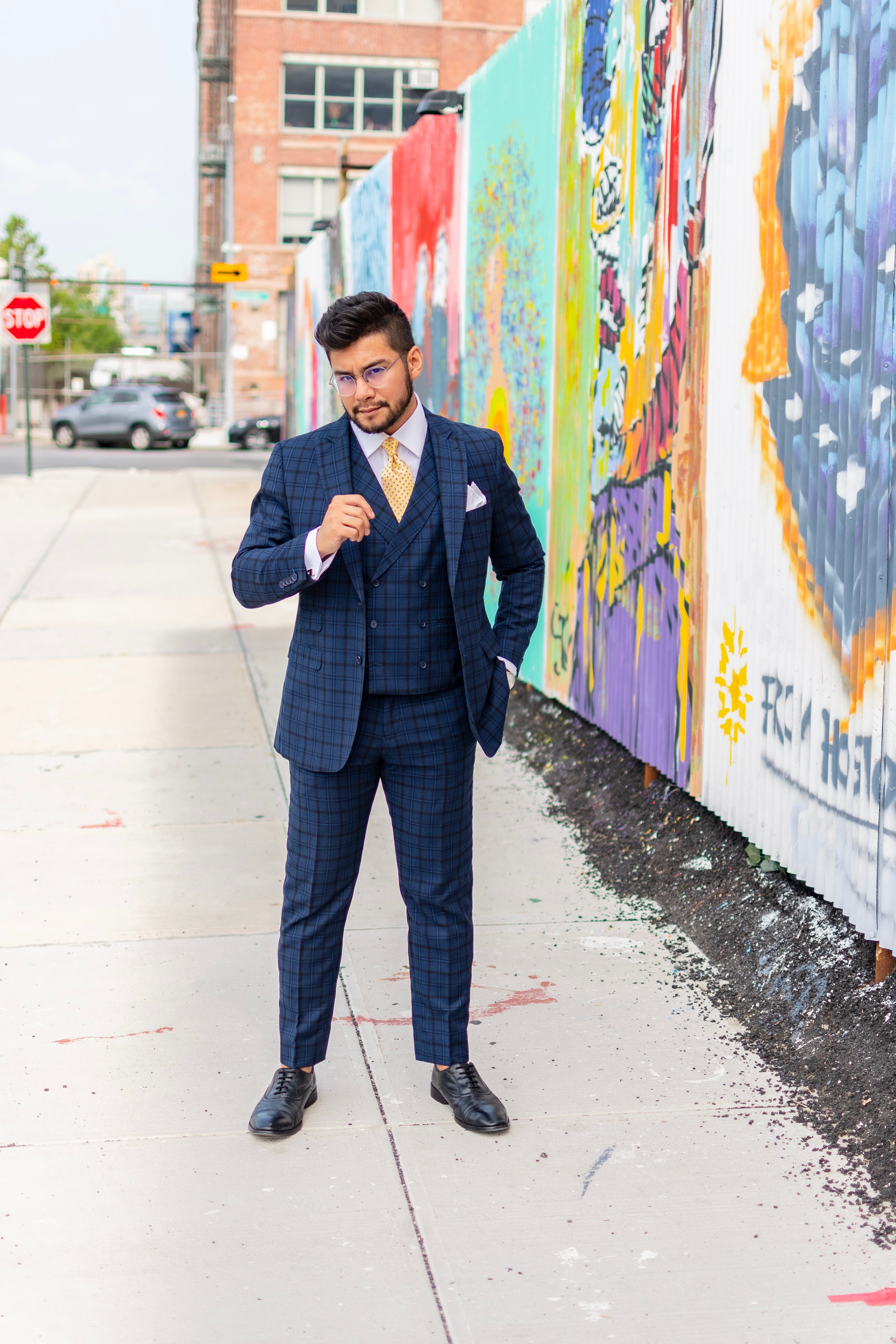 tailored english laundry suit blue plaid suit - dandy in the bronx 