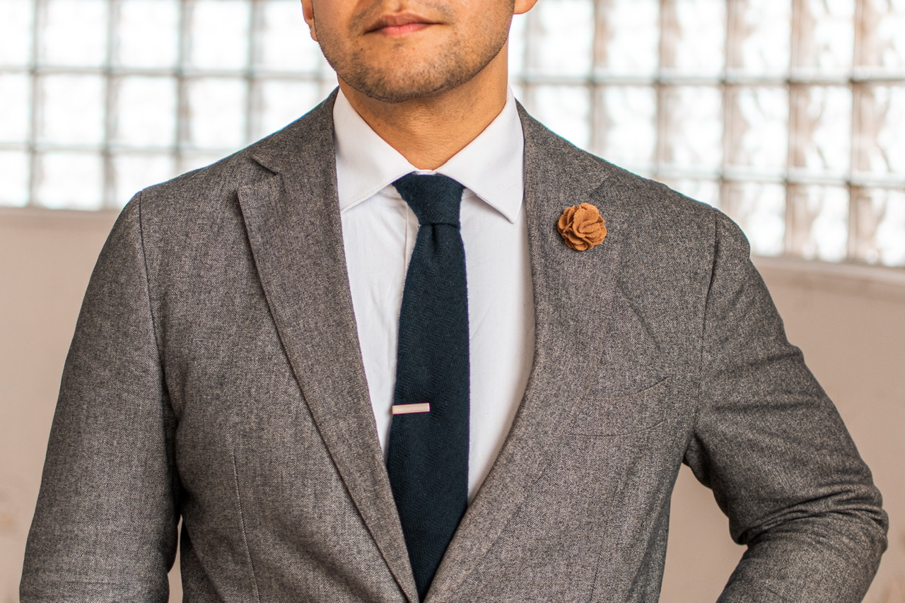 Grey blazer white shirt and tie with tie bar - dandy in the bronx