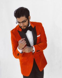 orange tuxedo shirt