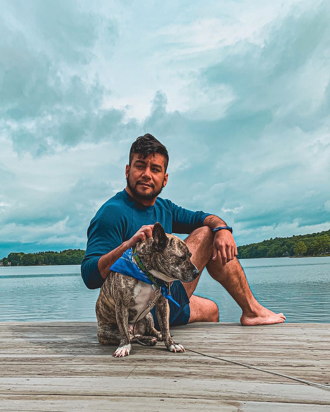 dandy in the bronx with a dog - dog with blue bandanna 