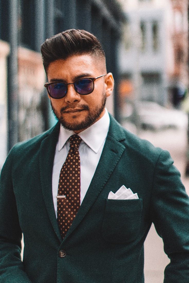 Five ways to optimize vision and protect eyes - sunglasses with green blazer man - dandy in the bronx - man transition lenses glasses 