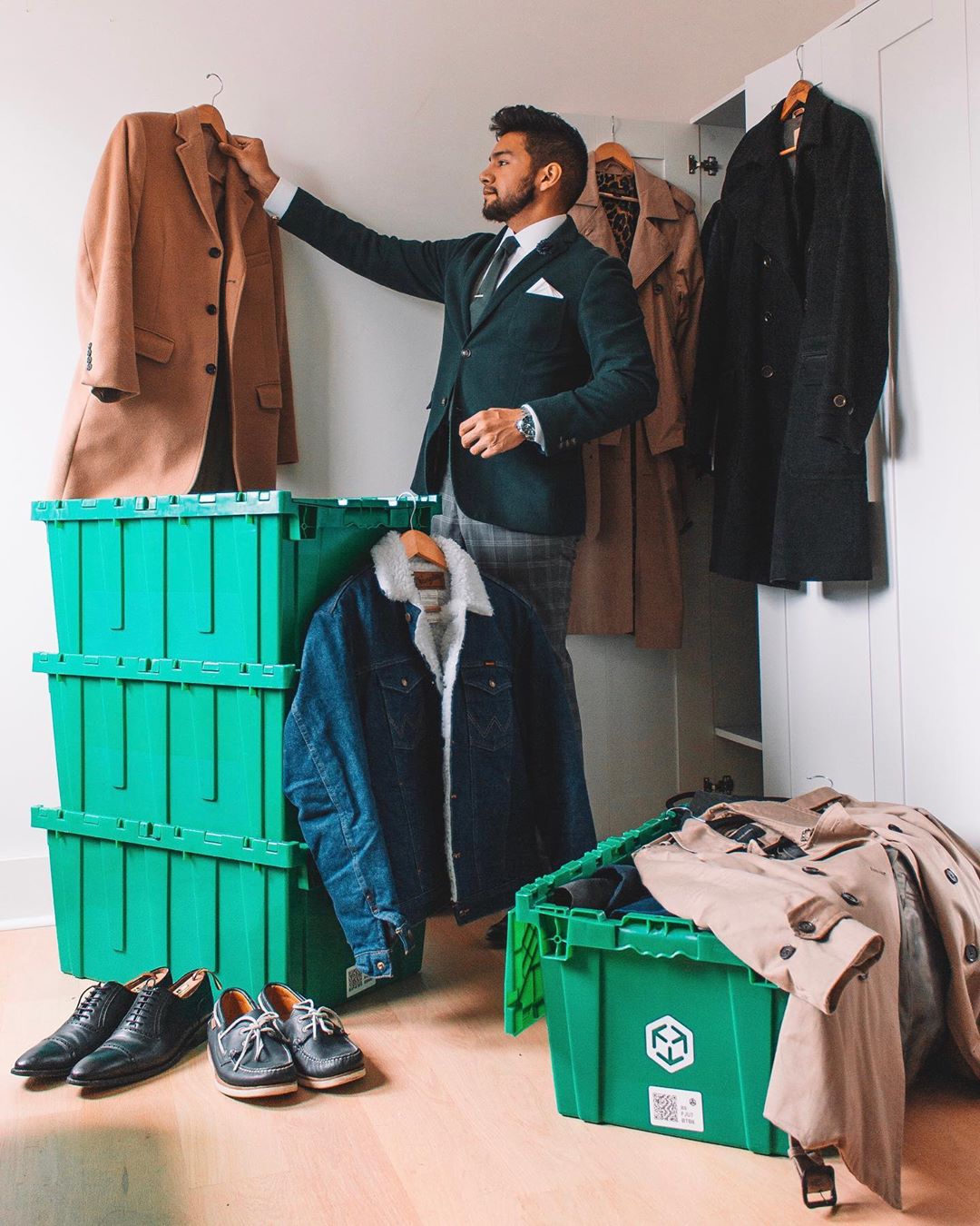 makespace - make space for coats - dandy in the bronx - winter coat storage - green boxes - winter coats