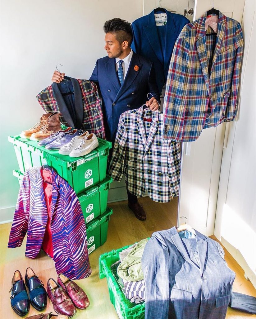 makespace - make space for suits - dandy in the bronx - suit storage - green boxes - pattern suits 