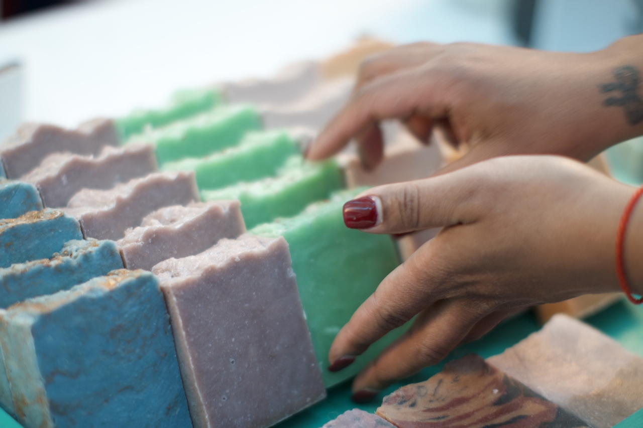 bars of handmade soap in various colors