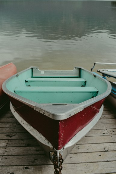 boat with teal interior 