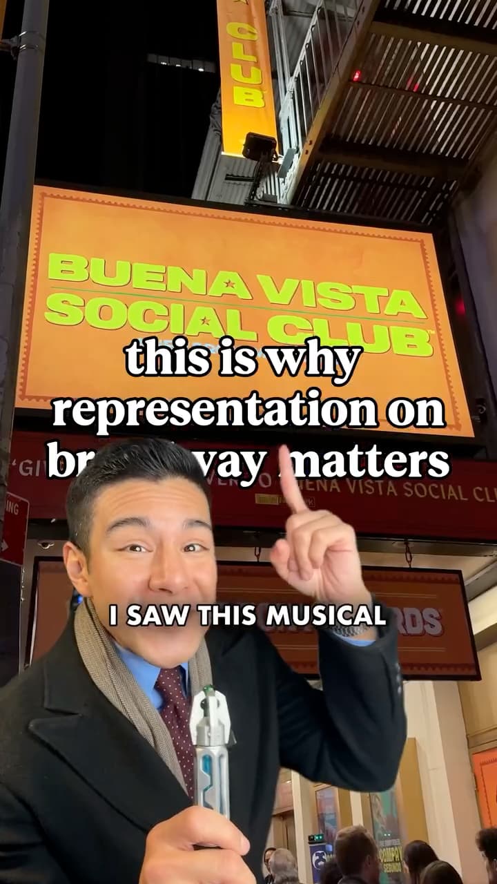 Diego Leon standing in front of the Buena Vista Social Club marquee at the Schoenfeld Theatre in NYC