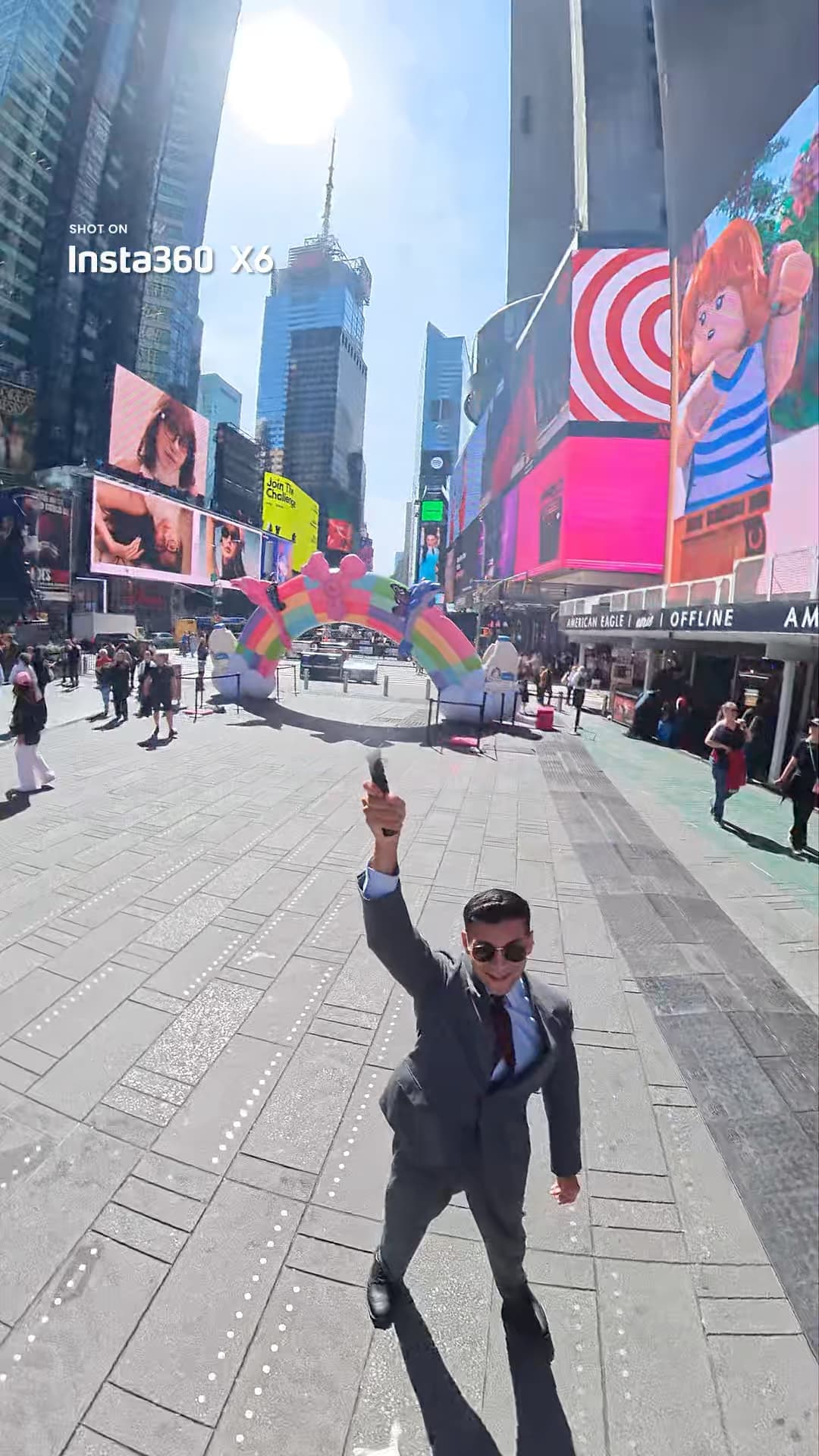 Bullet time overhead shot captured on the Insta360 X6 in Times Square New York City